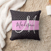 グラムブラック金属ピンクハニカムモノグラム名 クッション (ブランケット)