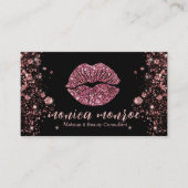 グラムブラック/バラ金ゴールドリップメイクアップアーティストQRコード 名刺 (正面)