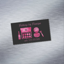 グラムブラック&ホットピンクのメイクアップアーティスト マグネット名刺