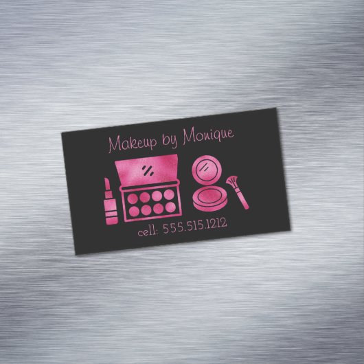 グラムブラック&ホットピンクのメイクアップアーティスト マグネット名刺 (インサイチュ)