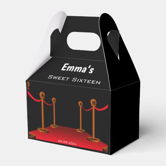 グラムブラック&レッドカーペットスウィート16カスタムthパーティー フェイバーボックス (正面サイド)