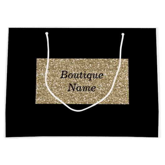 グラムブラック&金ゴールドグリッターブティック名 ラージペーパーバッグ