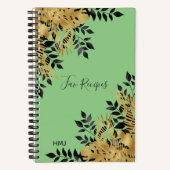 グラムブラック&金ゴールドトロピカル葉レシピ ノートブック (正面)