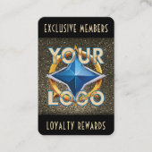 グラムブラック&金ゴールドフェイクグリッターリワードパンチカード ロイヤリティカード (正面)