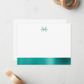 グラムブラッシュメタルティール(緑がかった色)グリーンモノグラムガーリー ノートカード (正面/裏面インサイチュ)