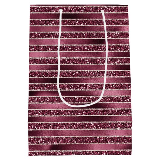グラムブルガンディレッドローズ赤面グリッターストライプ ミディアムペーパーバッグ (裏面)