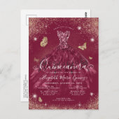 グラムブルガンディレッド金ゴールドグリッターガウンキンセアニェラ ポストカード (正面/裏面)