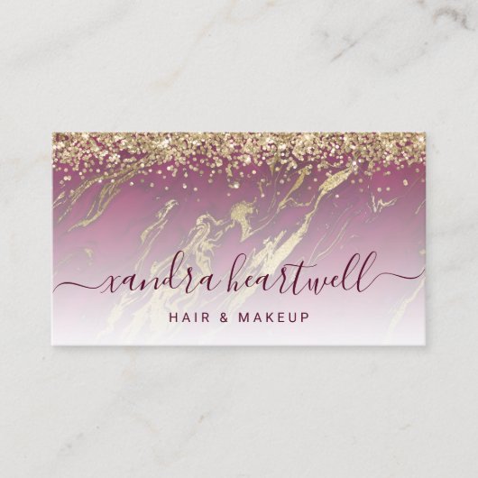 グラムブルガンディレッド金ゴールド大理石グリッタースクリプト 名刺 (正面)