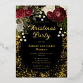 グラムブルゴーニュバラフローラクリスマスホリデーパーティー 箔招待状 (正面)