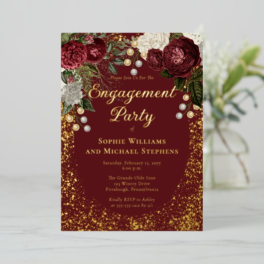 グラムブルゴーニュバラフローラ婚約パーティ 箔招待状 (立ち正面)