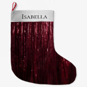 グラムブルゴーニュ赤シルバーグリジー輝く輝く名前 ラージクリスマスストッキング (正面)