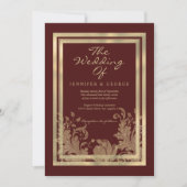 グラムブルゴーニュ金ゴールドグリッター結婚フローラ 招待状 (正面)