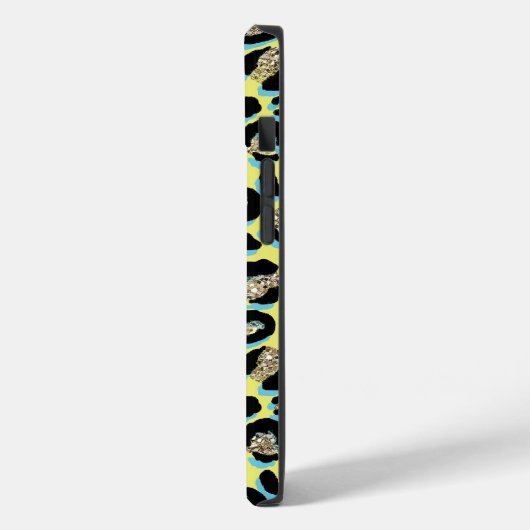 グラムブルーイエロー金ゴールドグリッターヒョウ印刷名 Case-Mate iPhoneケース (裏面 / 左)