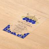 グラムブルーエレガントフローラ金ゴールドティアラキンセアニェラ アクリル招待状 (レイダウン)