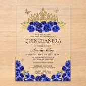 グラムブルーエレガントフローラ金ゴールドティアラキンセアニェラ アクリル招待状 (正面)