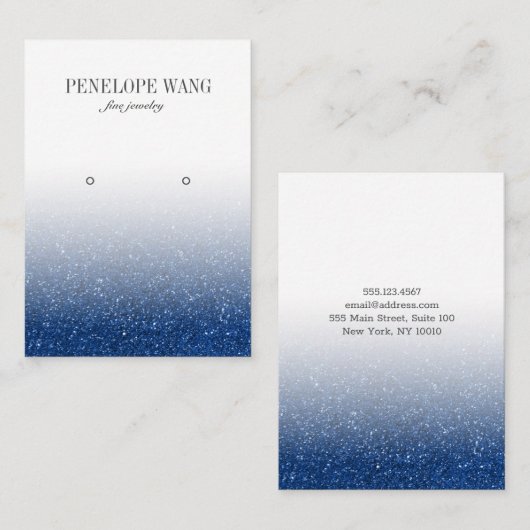 グラムブルーグリッターグラデーションジュエリーイヤリングディスプレイ 名刺 (正面/裏面)