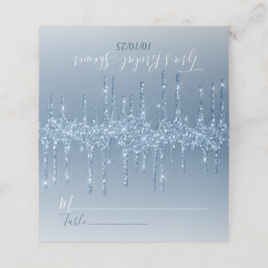 グラムブルーグリッタードエレガントリッパーソナライズされたプ プレイスカード (外部開封)