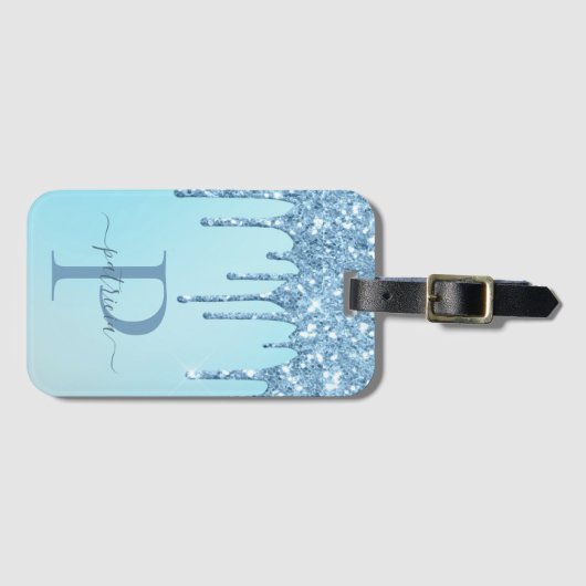 グラムブルーグリッタードリップスエレガントモノグラムラゲッジ ラゲッジタグ (正面横)