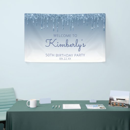 グラムブルーグリッタードリップ50thバースデーパーティバナー 横断幕 (トレードショー)