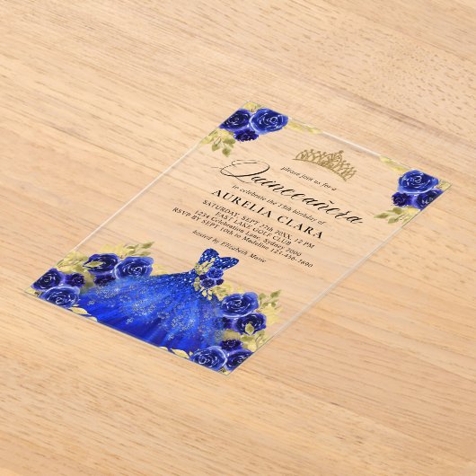 グラムブルードレスフローラウォーターカラー15thキンセアニラ アクリル招待状 (レイダウン)