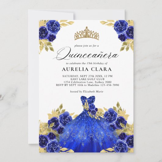 グラムブルードレスフローラウォーターカラー15thキンセアニラ 招待状 (正面)