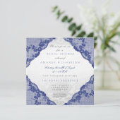 グラムブルーネイビーレースシルバーフローラブライダルシャワー 招待状 (スタンド正面)