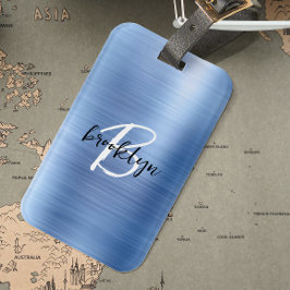 グラムブルーブラシ仕上げ金属白黒モノグラム ラゲッジタグ