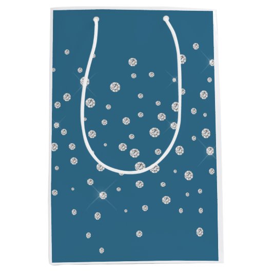 グラムブルーホワイトダイアモンズブライダルシャワー ミディアムペーパーバッグ (正面)