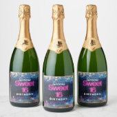 グラムブルーモダングリッターホットネオンピンクスウィート16 スパークリングワインラベル (ボトル)