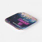 グラムブルーモダングリッターホットネオンピンクスウィート16 ペーパープレート (傾斜あり)