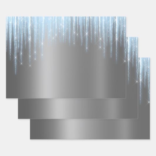 グラムブルー銀氷柱クリスマス ラッピングペーパーシート (セット)