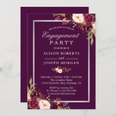 グラムプラムパープル結婚フローラ婚約パーティ 招待状 (正面/裏面)
