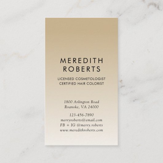 グラムヘアとメイクアップゴールデンブロンドのヘアカール 名刺 (裏面)