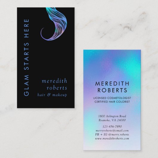 グラムヘアとメイクアップ虹色オパールのヘアカール 名刺 (正面/裏面)