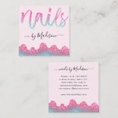 グラムホットピンクグリッタードリップス爪、 ネイルマニキュアサロン スクエア名刺 (正面/裏面)