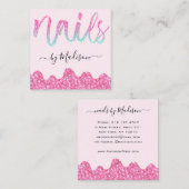 グラムホットピンクグリッタードリップス爪、 ネイルマニキュアサロン スクエア名刺 (正面/裏面)