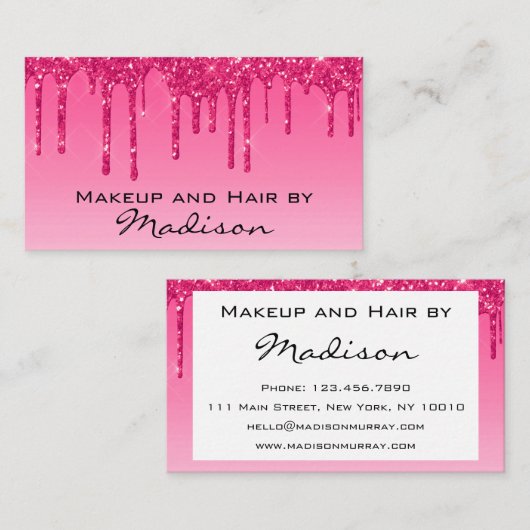グラムホットピンクドリップグリッタードリップスメイクアップアーティスト 名刺 (正面/裏面)