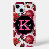 グラムホットピンクバラ大理石ダイヤモンドモノグラム名 Case-Mate iPhoneケース (裏面)