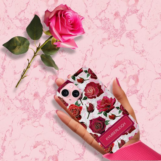 グラムホットピンクパープルバラ大理石モノグラム名 Case-Mate iPhoneケース