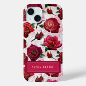 グラムホットピンクパープルバラ大理石モノグラム名 Case-Mate iPhoneケース (裏面)