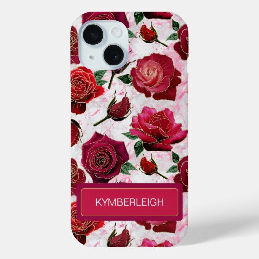 グラムホットピンクパープルバラ大理石モノグラム名 Case-Mate iPhoneケース (裏面)