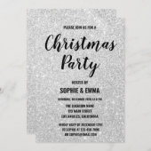 グラムホリデークリスマスパーティーシルバーグリッター きらきら光る 招待状 (正面/裏面)