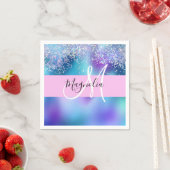 グラムホログラフィックマーメイドグリッタースパークルモノグラム スタンダードカクテルナプキン (インサイチュ)