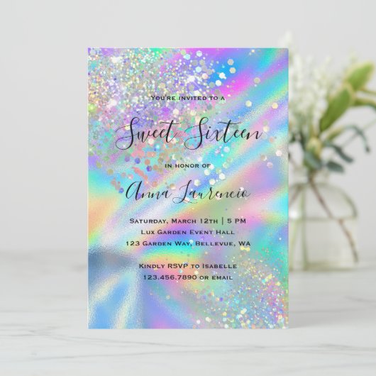 グラムホロフフェイクィックグリッタースウィート16誕生日 招待状 (スタンド正面)