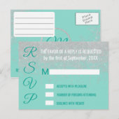 グラムホワイトグリッタースパークティール（緑がかった色）RSVPs インビテーションポストカード (正面/裏面)