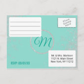 グラムホワイトグリッタースパークティール（緑がかった色）RSVPs インビテーションポストカード (裏面)