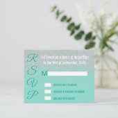グラムホワイトグリッタースパークティール（緑がかった色）RSVPs インビテーションポストカード (スタンド正面)