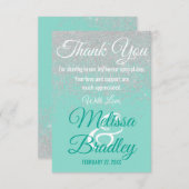 グラムホワイトグリッタースパークルズティール(緑がかった色)サンキュー サンキューカード (正面/裏面)