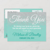 グラムホワイトグリッタースパークルズティール（緑がかった色）サンキュー ポストカード (正面/裏面)