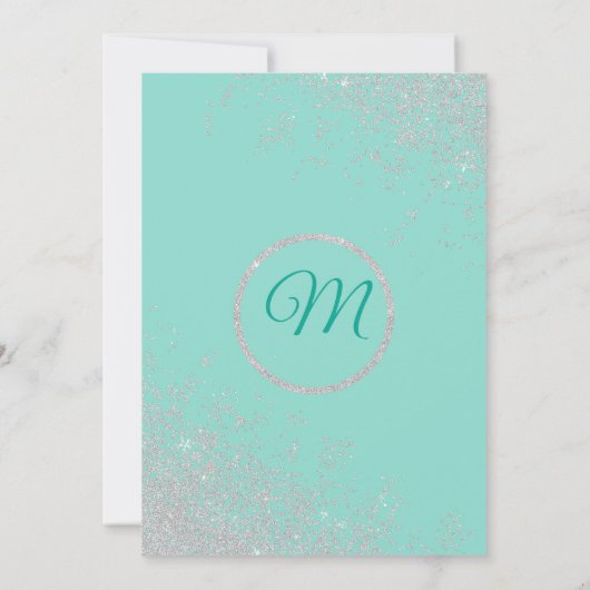 グラムホワイトグリッタースパークルズティール(緑がかった色)スウィート16 招待状 (裏面)